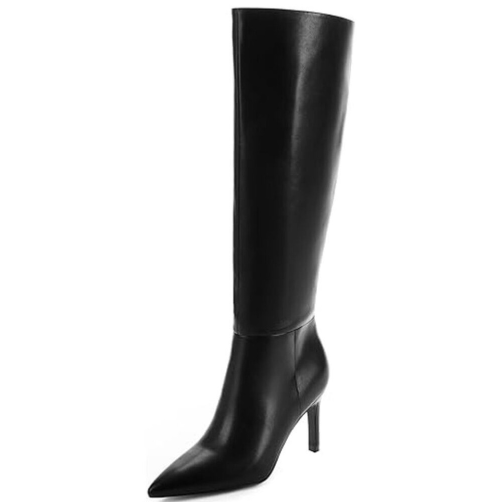 Knee High Pointed Toe Faux Leather Side Zip Boots Women Size 9.5 Black
